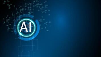 illustration. Artificial intelligence background. Machine learning design data transfer. Ai logo blue with circuit board and glowing circle. vector