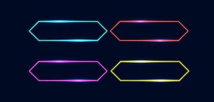 illustration of neon rectangle frame or glowing frame lights, blue, red, green, and yellow. Abstract futuristic geometric shape and line vector
