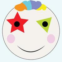 A simple clown face, grey circular face, yellow and red and blue and green and grey colours, suitable for chat expressions and web design and icons and signs, smiley face for printing materials vector