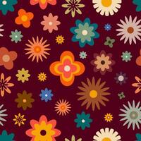 Retro seamless pattern with flowers in 60s style vector
