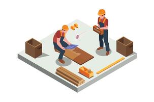 Isometric illustration carpenter see building plans, suitable for related digital assets vector