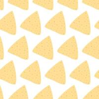 Tortilla chips Seamless pattern Nachos Day Wallpaper or Greeting abstract background texture idea. Isolated illustration Wrapping or web, cards, posters, banners, leaflets or price tag, label vector