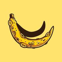 Isolated fun colored banana like a moon with simple classic vintage art line hand draw style vector