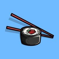 Vintage style colored hand draw of sushi with chopstick black isolated design vector