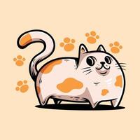 Isolated fun colored cartoon of the cat smiling with simple classic vintage art line hand draw style vector