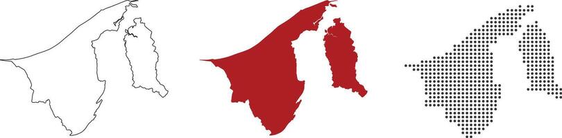 Brunei map detailed in outline, red color, dotted style vector