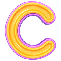 the letter c in 3d, with a yellow and purple color png