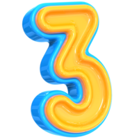 Blue With Yellow Number 3 3D Render png