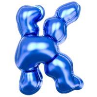 Balloon K Font Blue 3D Render png