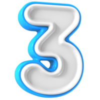 Blue With White Number 3 3D Rendering png