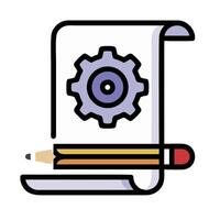 a pencil and paper with a gear on top vector