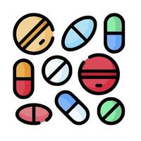 pills and tablets icons set on white background vector
