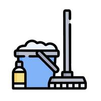 A bucket and mop with a bottle of cleaning solution vector