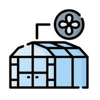 a greenhouse with a fan and a window vector