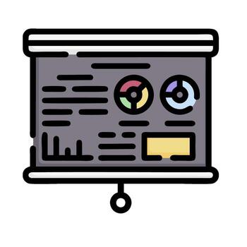 a presentation screen with a projector and a computer vector