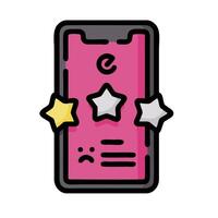 a pink phone with five stars on it vector