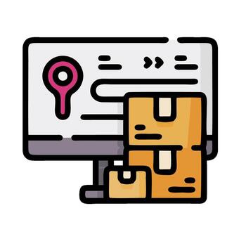 a computer monitor with a box and a map marker vector