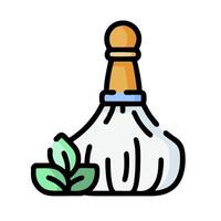 a bottle of garlic oil with a leaf on top vector