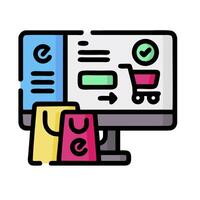 shopping cart icon on computer monitor vector