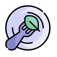 a fork and knife on a plate with a leaf on it vector