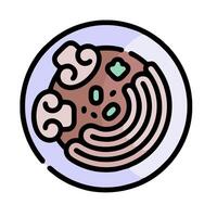 a bowl of noodles with a green heart on top vector