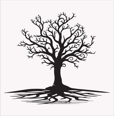 Winter Tree Silhouette on White Background