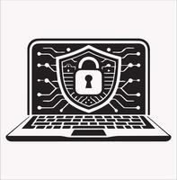 Computer Security Icons in Silhouette for White Background Projects vector