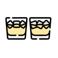 two glasses of whiskey with ice and ice cubes vector