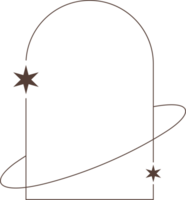 Aesthetic frame and shapes with stars. Minimal y2k outline graphic design with sparkles. Abstract arch border. Trendy boho geometric template png