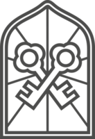 Church glass window. Gothic arch frame with medieval symbol. Vintage architecture element. Stained mosaic decoration with keys png