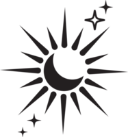 Line icon of star. Y2k shiny element. Sparkles and glitter symbol. Retro graphic of minimal figure. Magic black twinkles sun and moon with cosmic orbits png