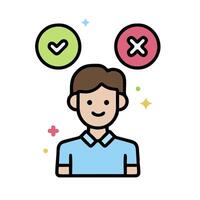 a man with a check mark and tick marks on his head vector