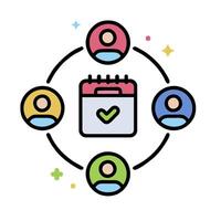a circle with people around a calendar icon vector