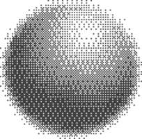 Bitmap pixel arcade game effect. Circle with bit pattern texture. Round y2k halftone element. Aesthetic globe with dither gradient. 2000s noisy illustration png