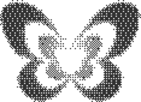 Bitmap pattern abstract butterfly shape. Halftone gradient element. Graphic abstract icon. Dither noisy grunge texture. png