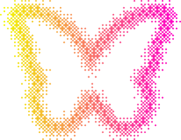 Pixel pattern shape. Textured butterfly with bitmap Y2k dither gradient. Retro with old computer game graphic effect. Halftone illustration png