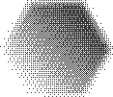 Bitmap pixel arcade game effect. Hexagon y2k halftone shape. Dither aesthetic gradient pentagon icon. 2000s design grainy illustration png