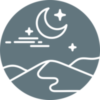 nacht woestijn boho logo met maan en bergen. abstract Boheems illustratie van minimaal landschap. cirkel ontwerp element vorm voor poster en decoratie png