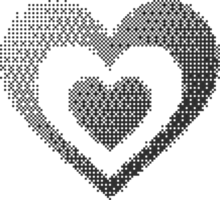 Bitmap pattern abstract heart shape. Halftone gradient element. Y2k graphic abstract icon. Dither noisy grunge texture. Symbol of love png