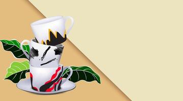Collection of cups with abstract motifs in several colo vector