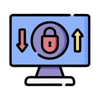 A computer monitor with a padlock on it vector