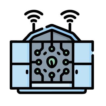 a computer with wifi and a router icon vector