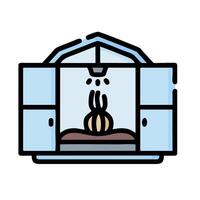 a house with a window and a bed inside vector