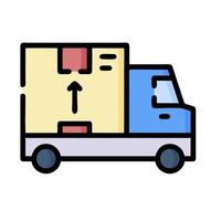A truck with a box on the back and an arrow pointing up vector