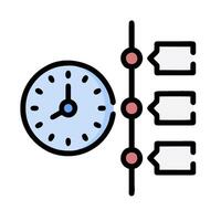 A clock and a line of arrows with arrows pointing to it vector