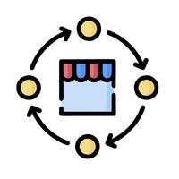 A circle with a shopping cart and arrows around it vector