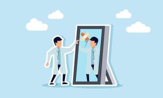 A doctor fixing a cracked mirror with masking tape, illustration of the process of revising and evaluating the performance of their business or company vector