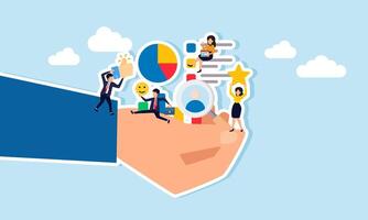 A group of employees building teamwork to create a report chart, illustrating effective and efficient teamwork that increases business profit and revenue vector