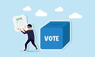 A thief stealing a vote paper from a ballot box, illustration of fraud occurring in the voting process vector