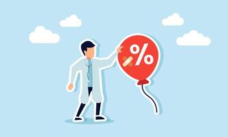 A doctor fixing a hole in a discount balloon using masking tape, illustration of the process of revising and evaluating a given discount promotion vector